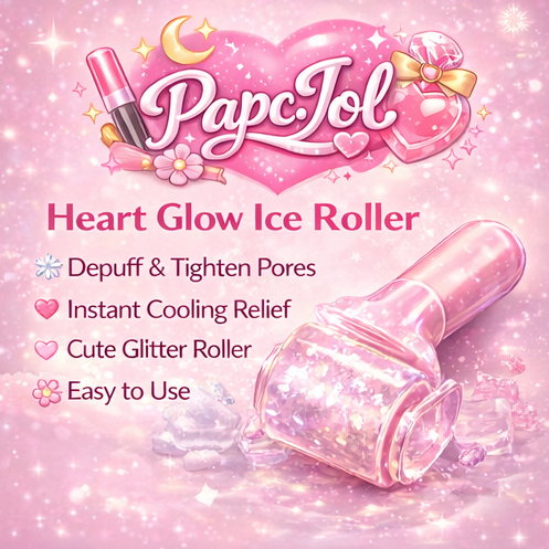 PapcJol™ Heart Glow Ice Roller – Pink Facial Cooling Roller for Puffiness Relief, Cute Heart-Shaped Skin Soothing Tool