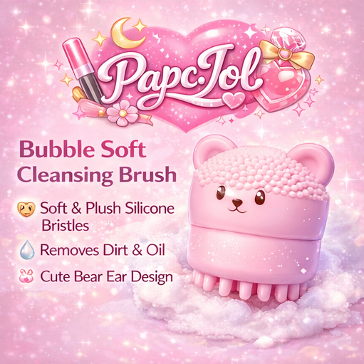 PapcJol™ Bubble Soft Cleansing Brush – Silicone Face Cleanser with Bear Ear Design, Gentle Deep Pore Clean Tool