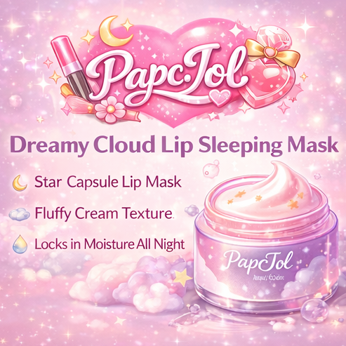 PapcJol™ Dreamy Cloud Lip Sleeping Mask – Overnight Lip Repair Balm, Fluffy Cream Texture with Star Capsule Beads